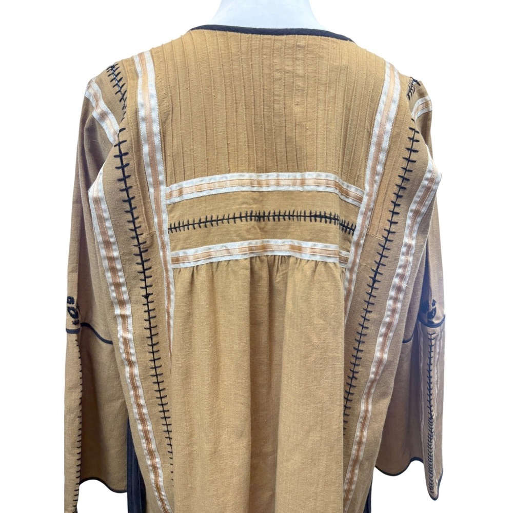 Josefa Vintage 70s 100% Cotton Long Kaftan Maxi Dress Size M Yellow Embroidered - Picture 7 of 9